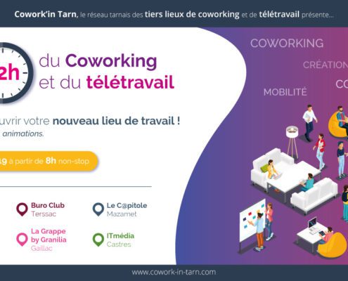 Le vendredi 12 avril 2019 à partir de 8h c’est les les 12 heures du coworking et du télétravail dans tous les tiers lieux du réseau Cowork’In Tarn